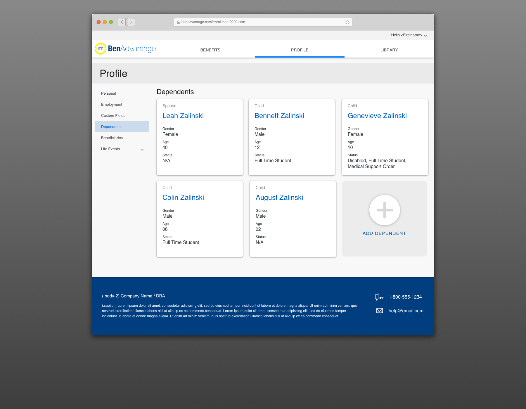 Portal — Your Profile — Dependents