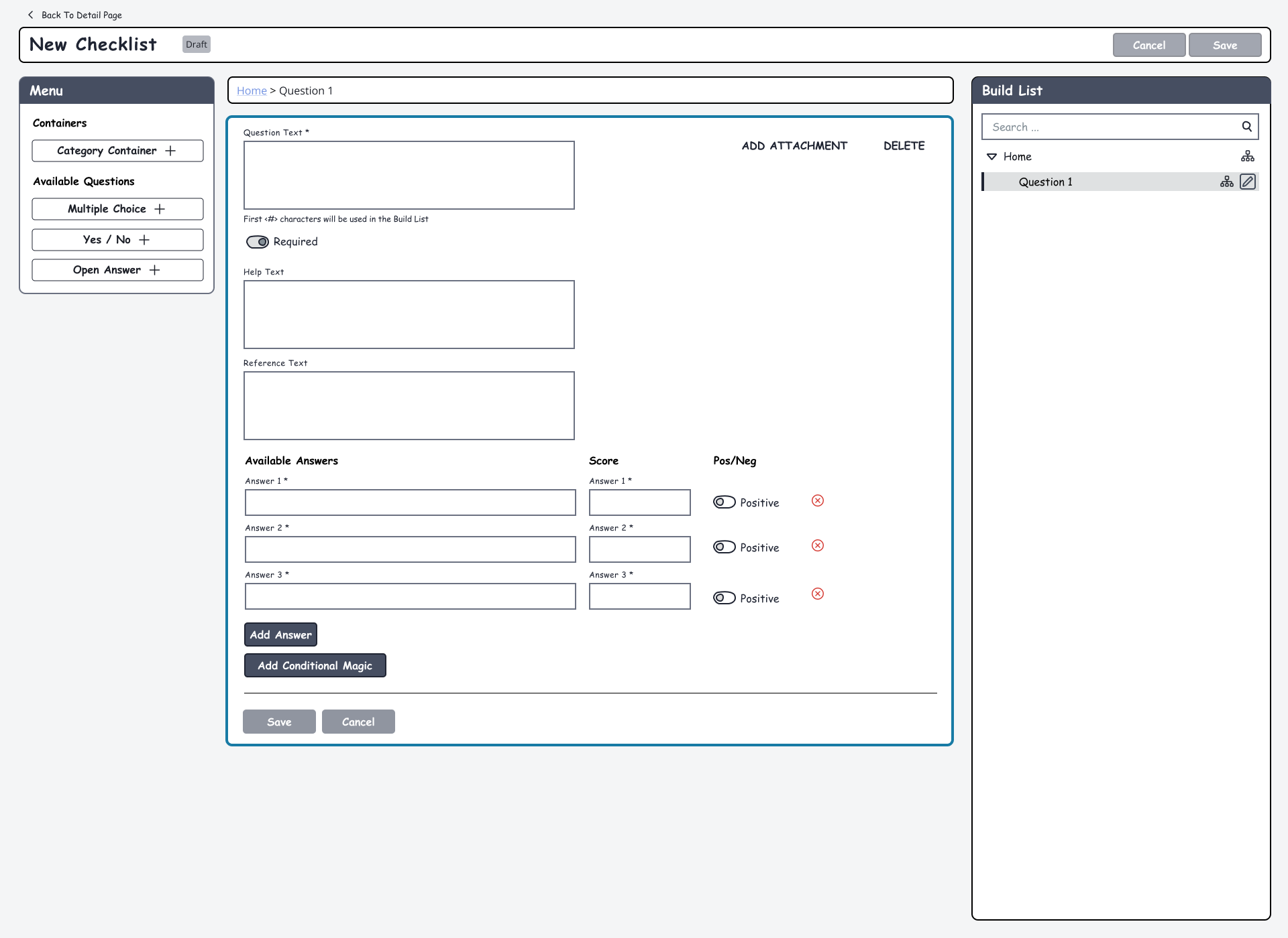 Checklist Builder — New Question Form