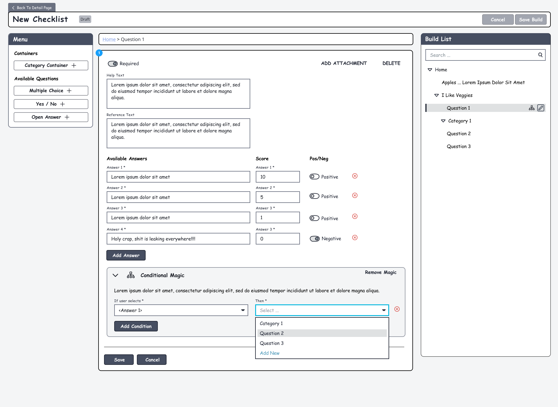 Checklist Builder — Conditional Logic Setup