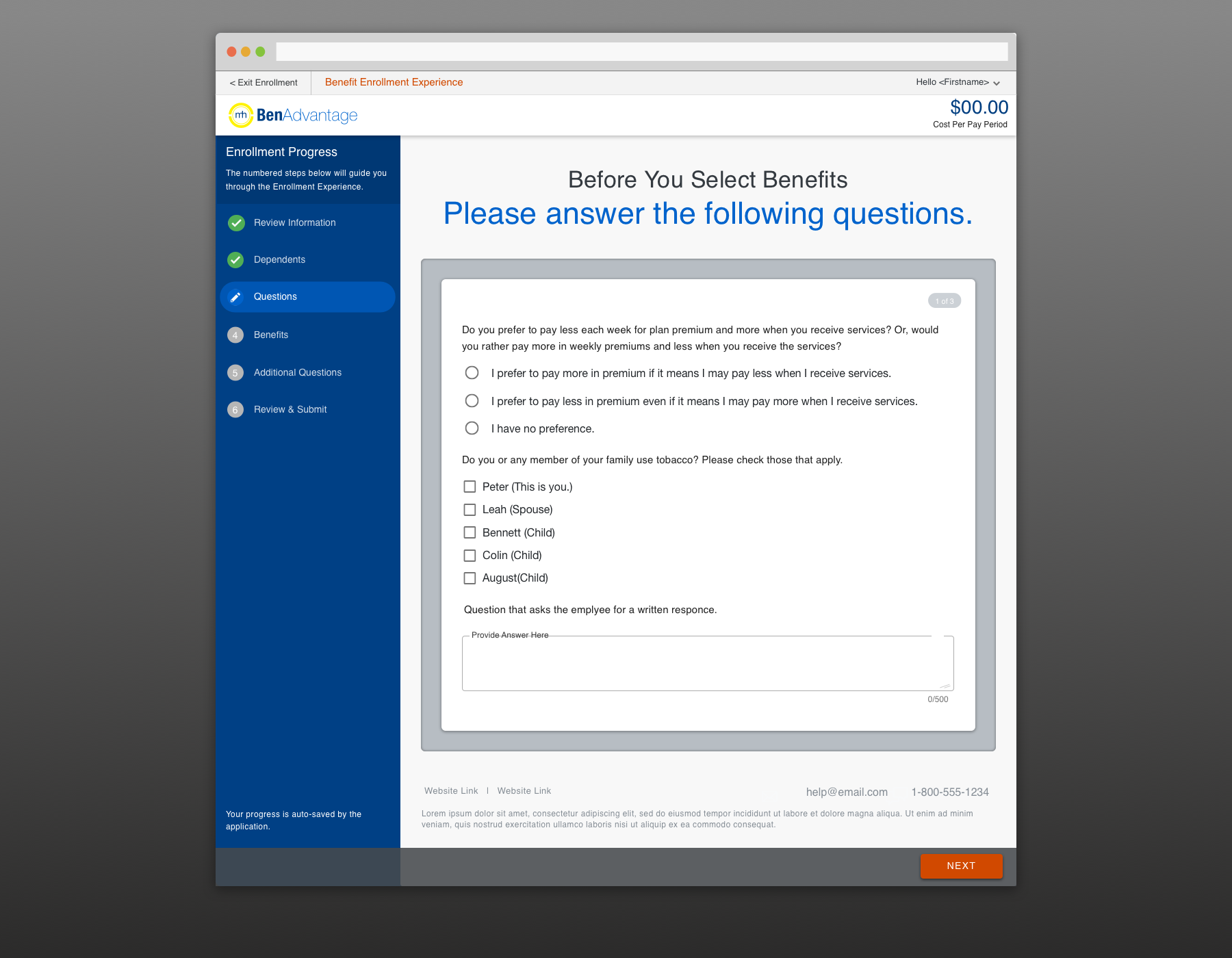 Enrollment — Benefit Selection