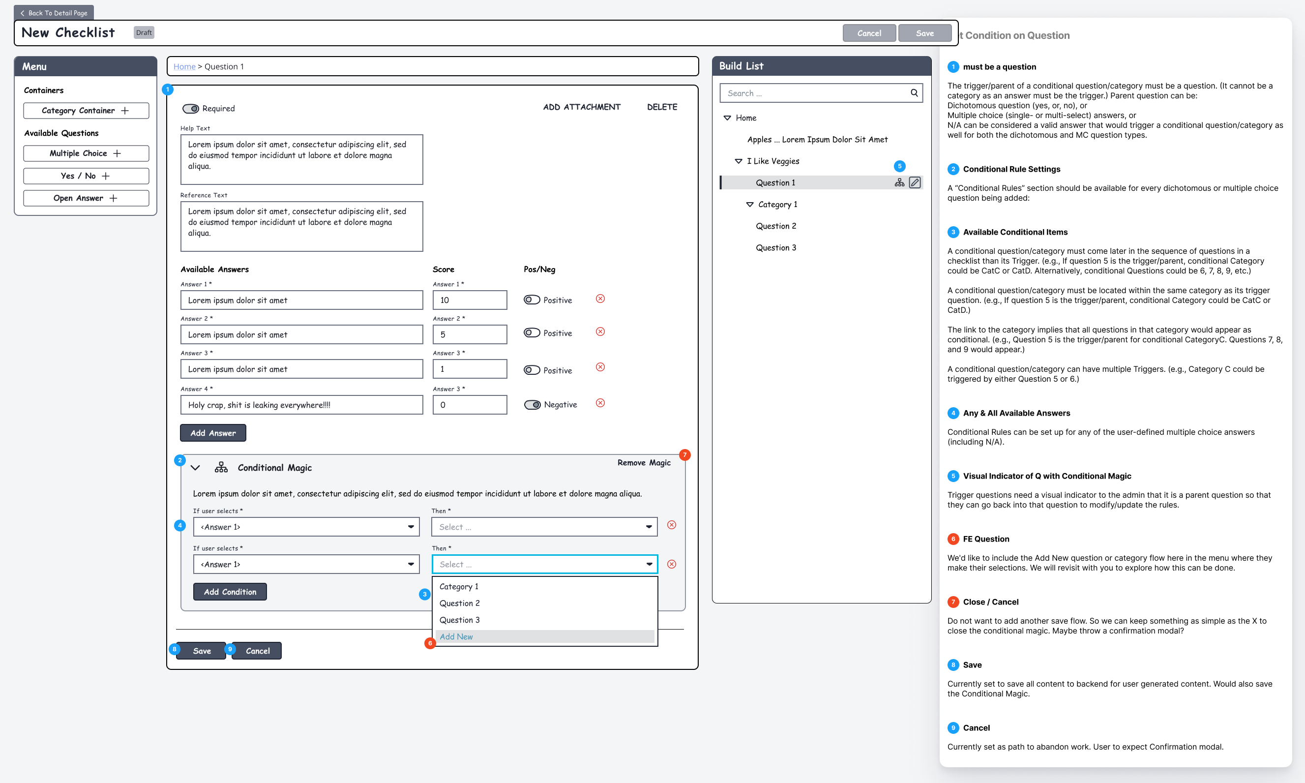 Checklist Builder — Conditional Logic Annotated Spec