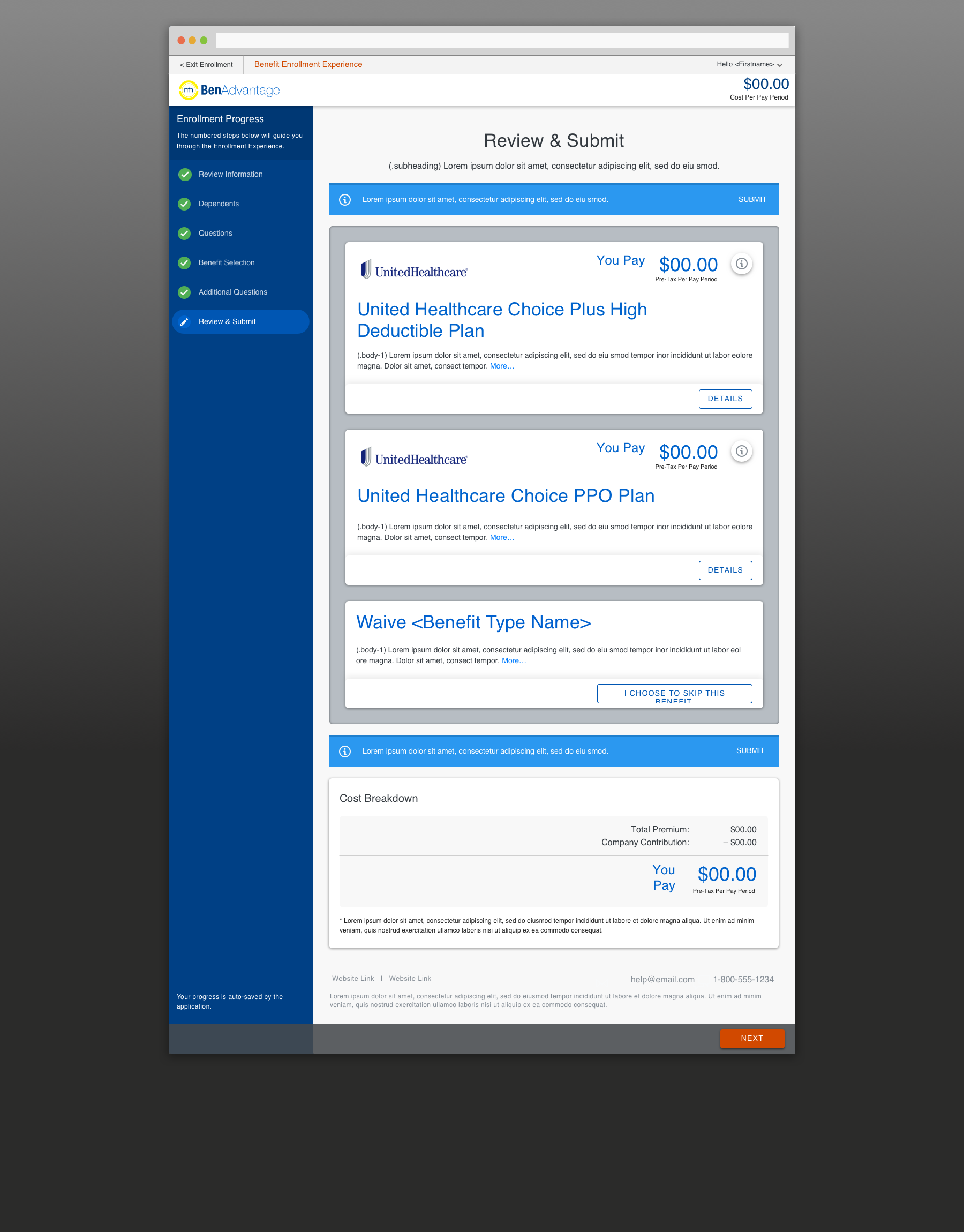 Enrollment — Review Cart